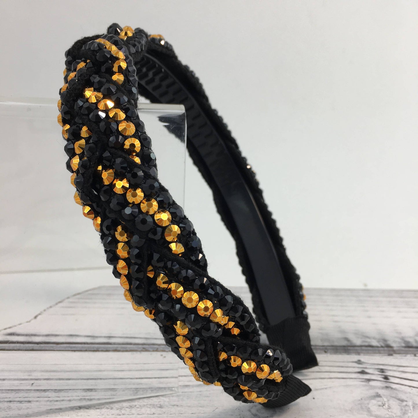 Black & Gold Rhinestone Braided Headband 