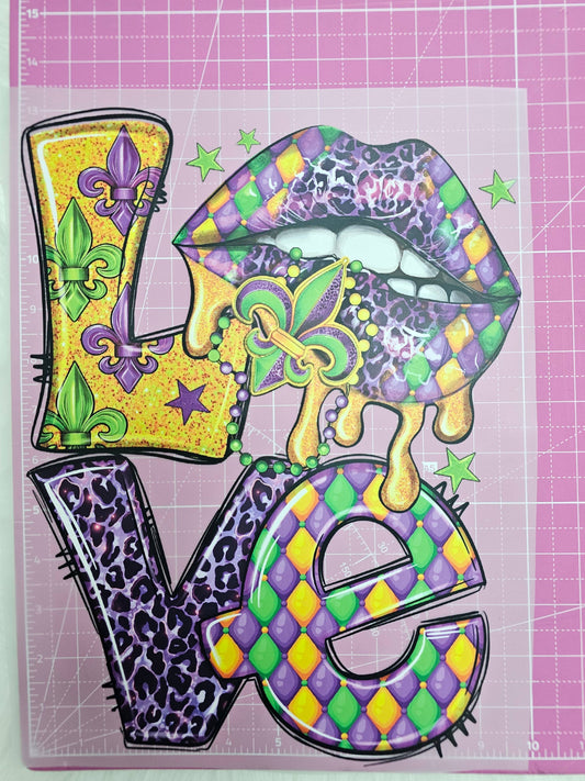 LOVE Mardi Gras DTF Iron On Transfers