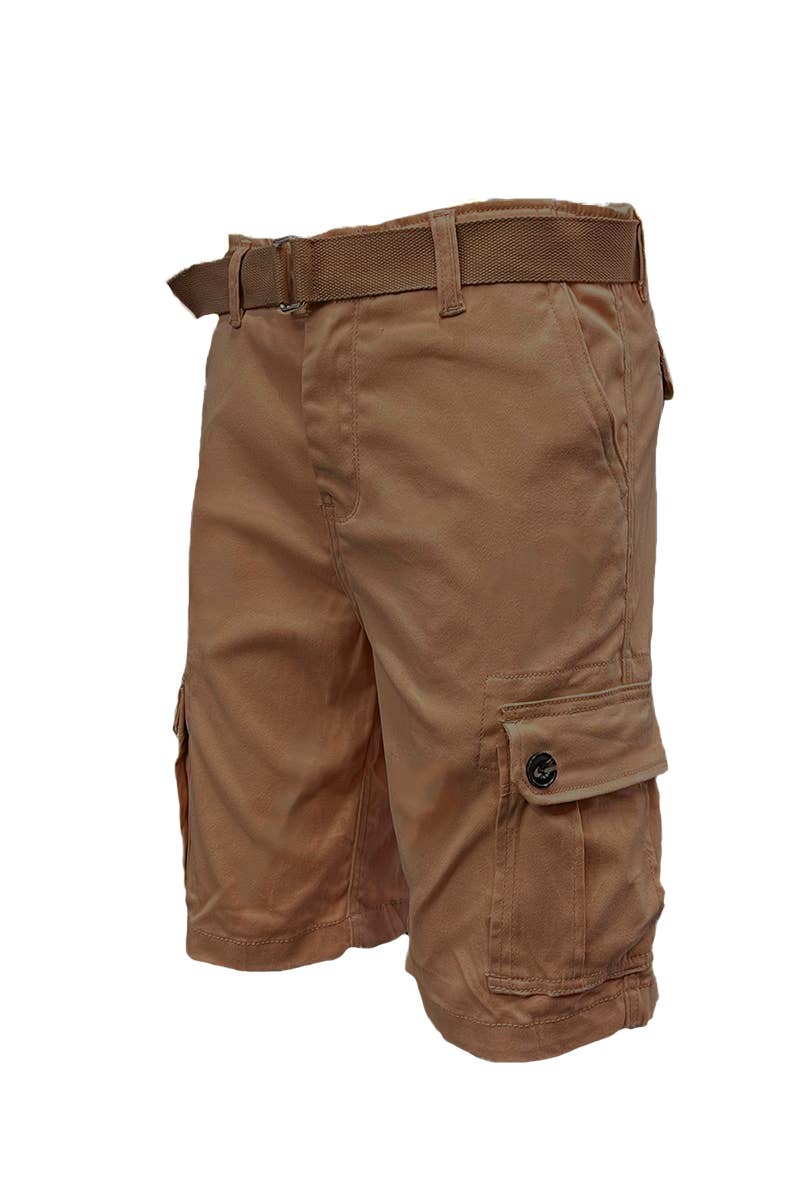 Mens Casual Cotton Belted Cargo Shorts