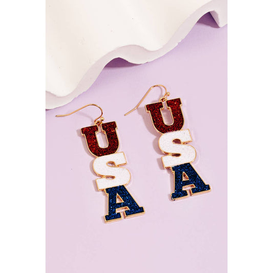Glitter Enamel Usa Dangle Earrings