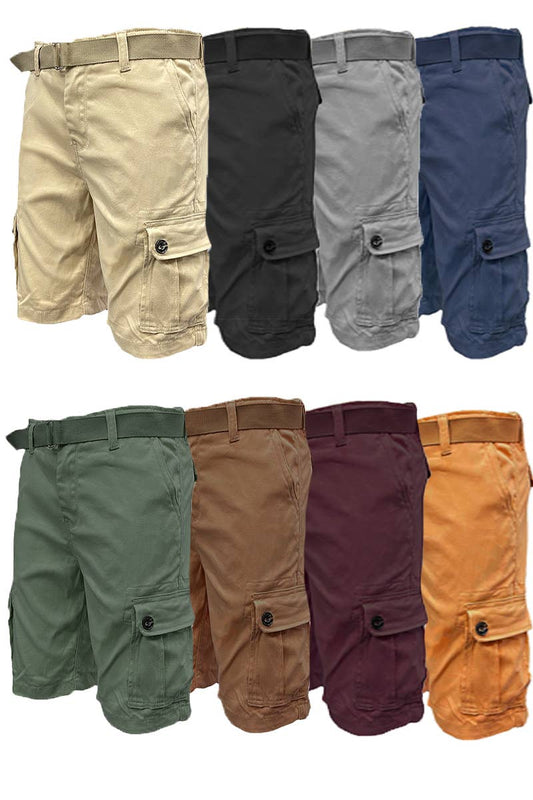 Mens Casual Cotton Belted Cargo Shorts