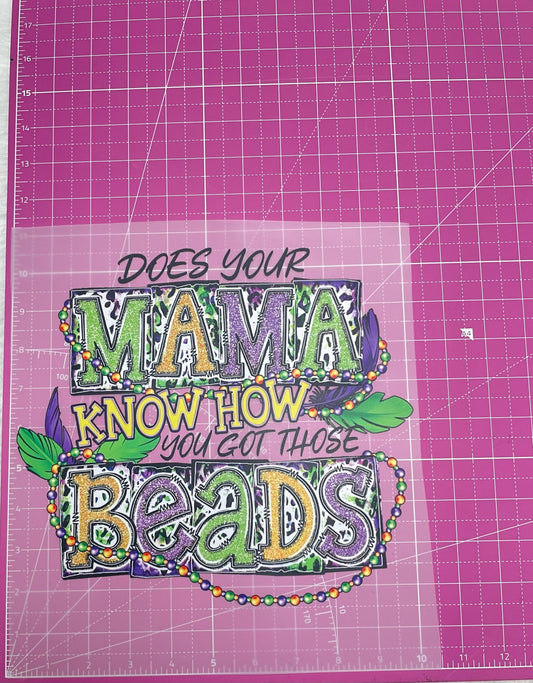 Mardi Gras Mama Beads DTF Iron On Transfers