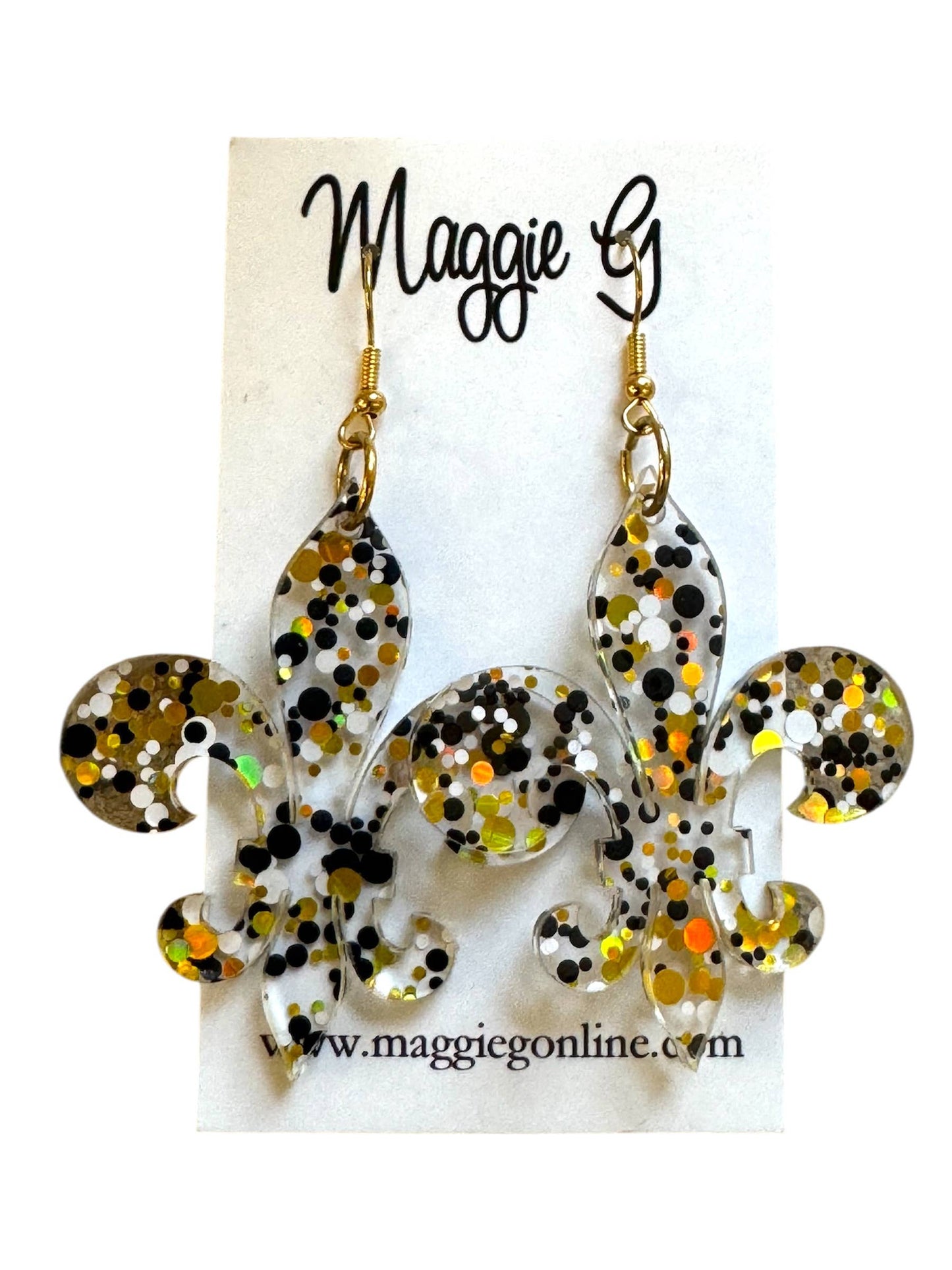 Black and Gold Glitter Fleur De Lis Earrings