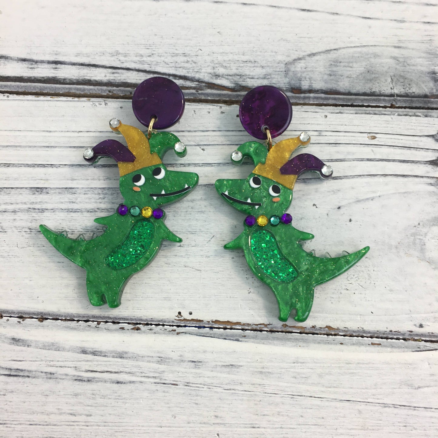 Mardi Gras Marble Gator Earrings