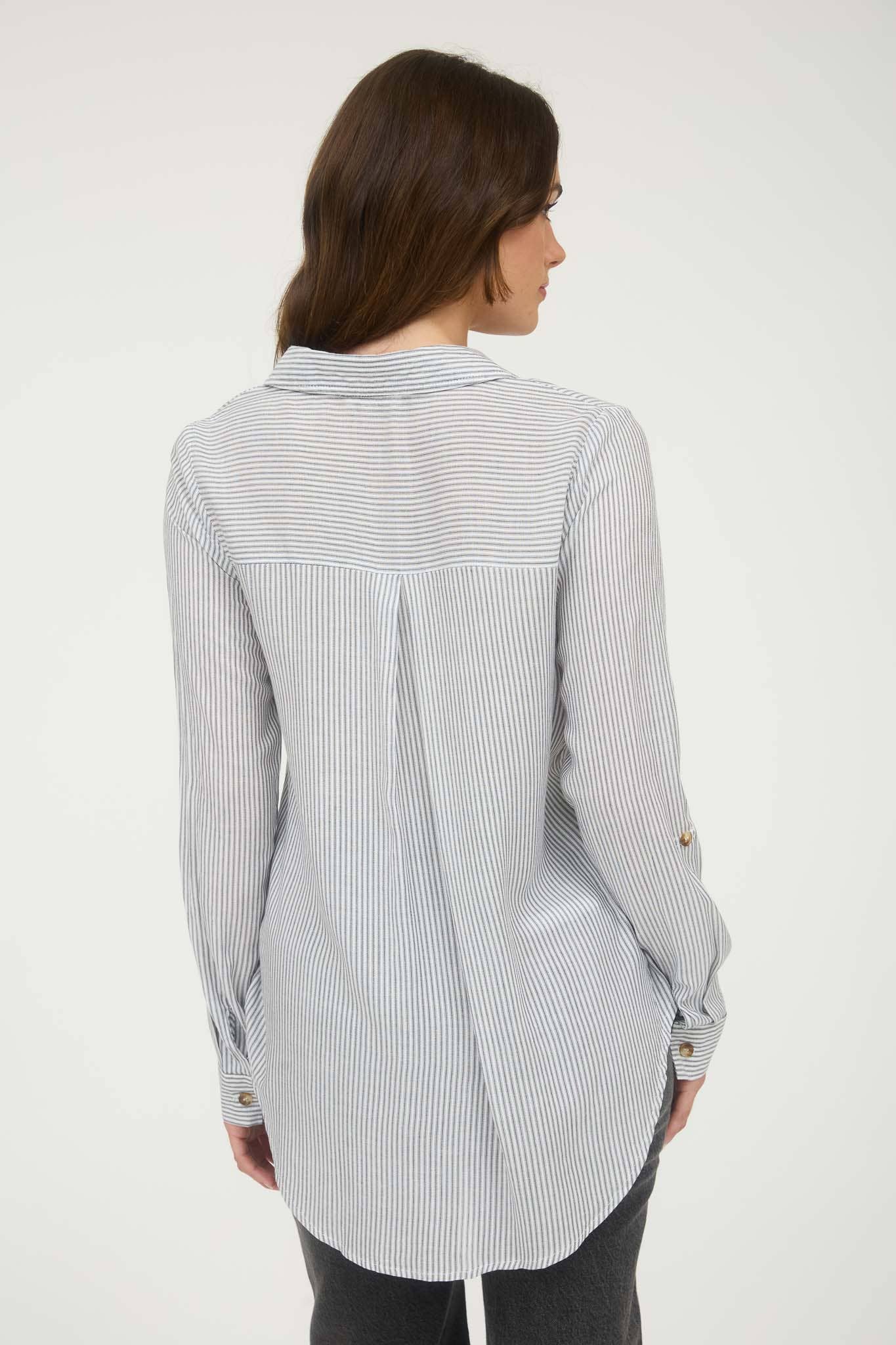 Striped Collared Button Down Blouse