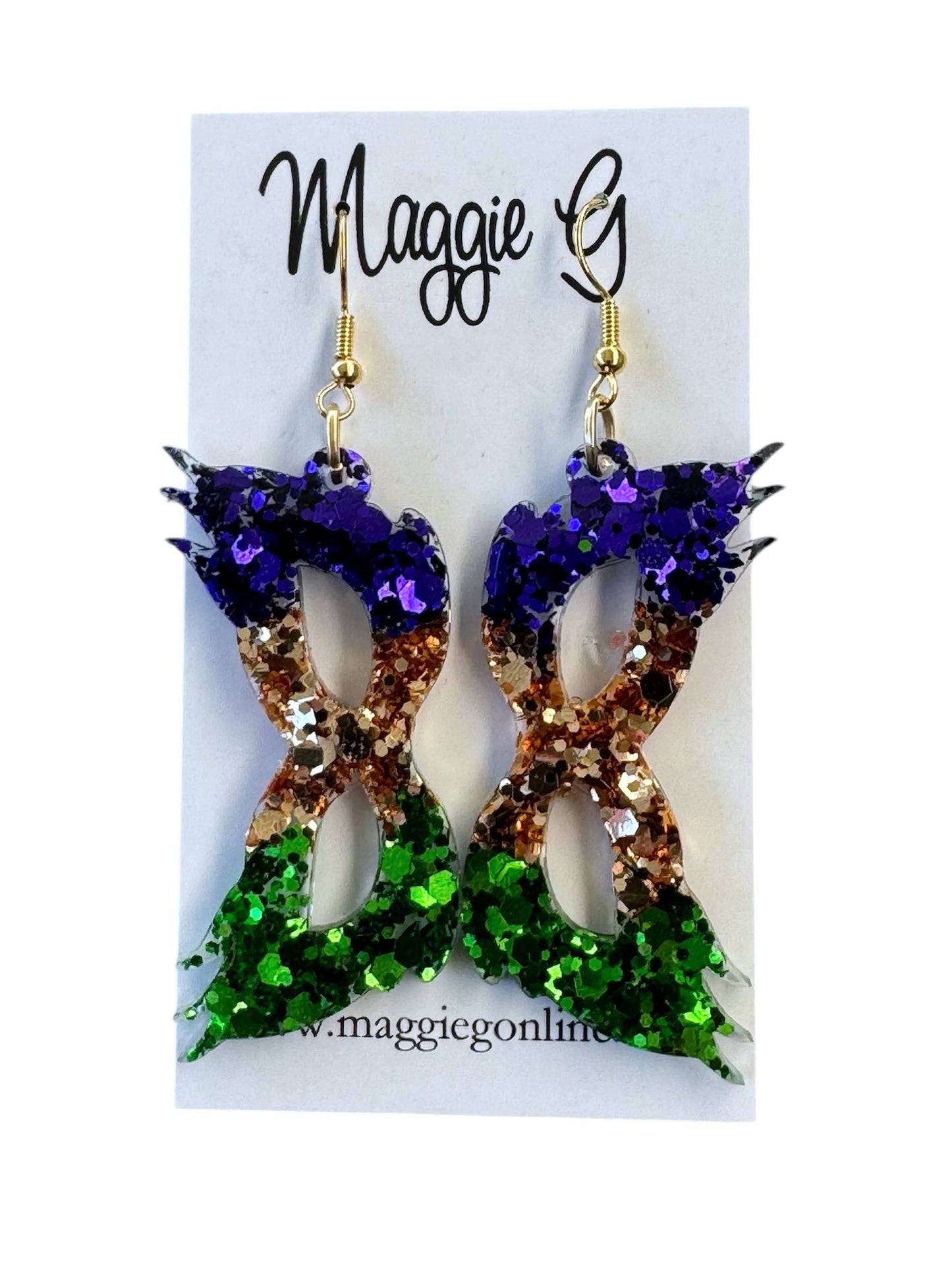 Mardi Gras Mask/ Handmade Resin and Glitter Earrings