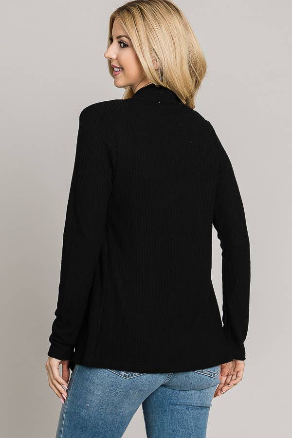 Boucle sweater knit long Sleeve Open Front Cardigan