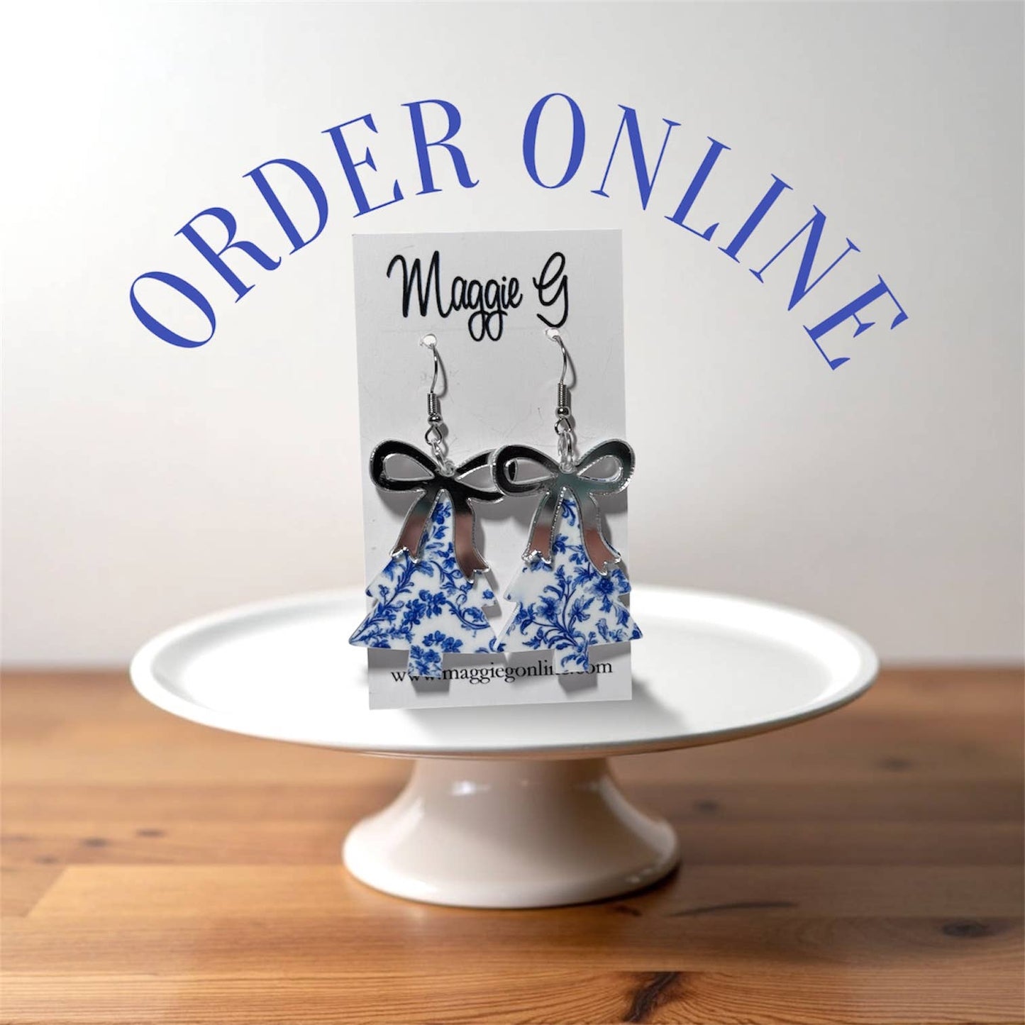 Blue Chinoiserie Christmas Tree Earrings