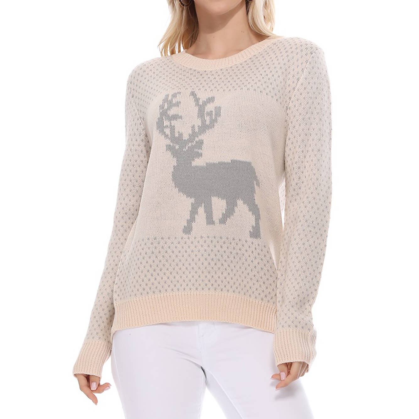 Deer Jacquard Christmas Pullover Sweater
