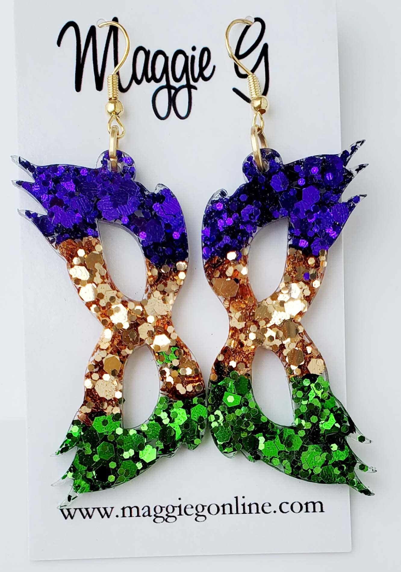 Mardi Gras Mask/ Handmade Resin and Glitter Earrings