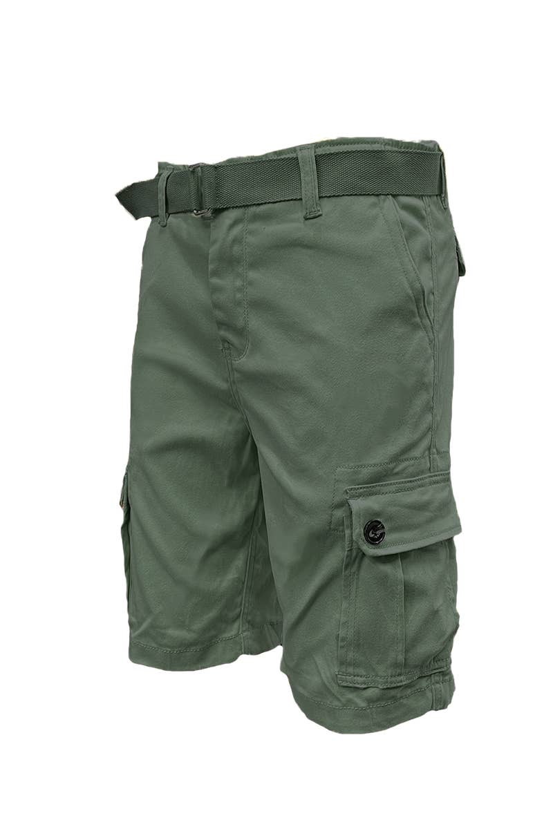 Mens Casual Cotton Belted Cargo Shorts