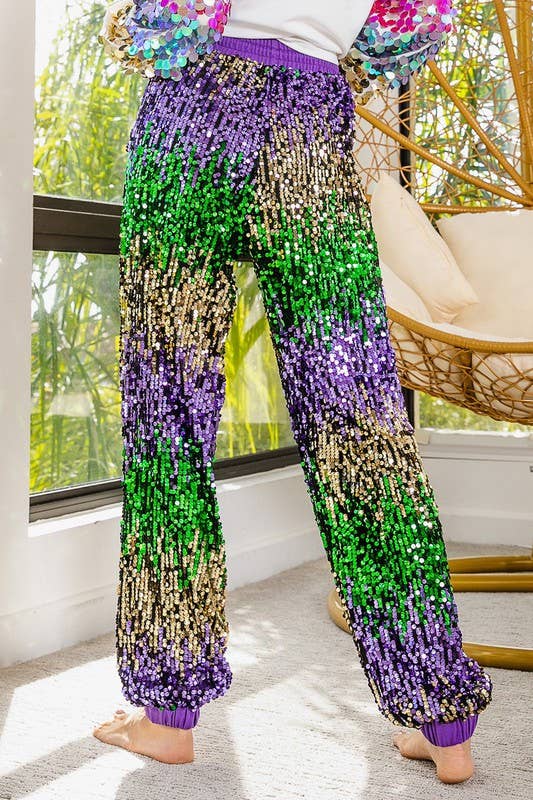 Mardi Gras Sequin Color Block Pants