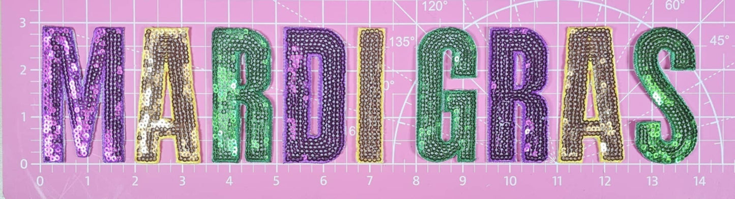 Mardi Gras Letter Sequin Iron On Patch Set