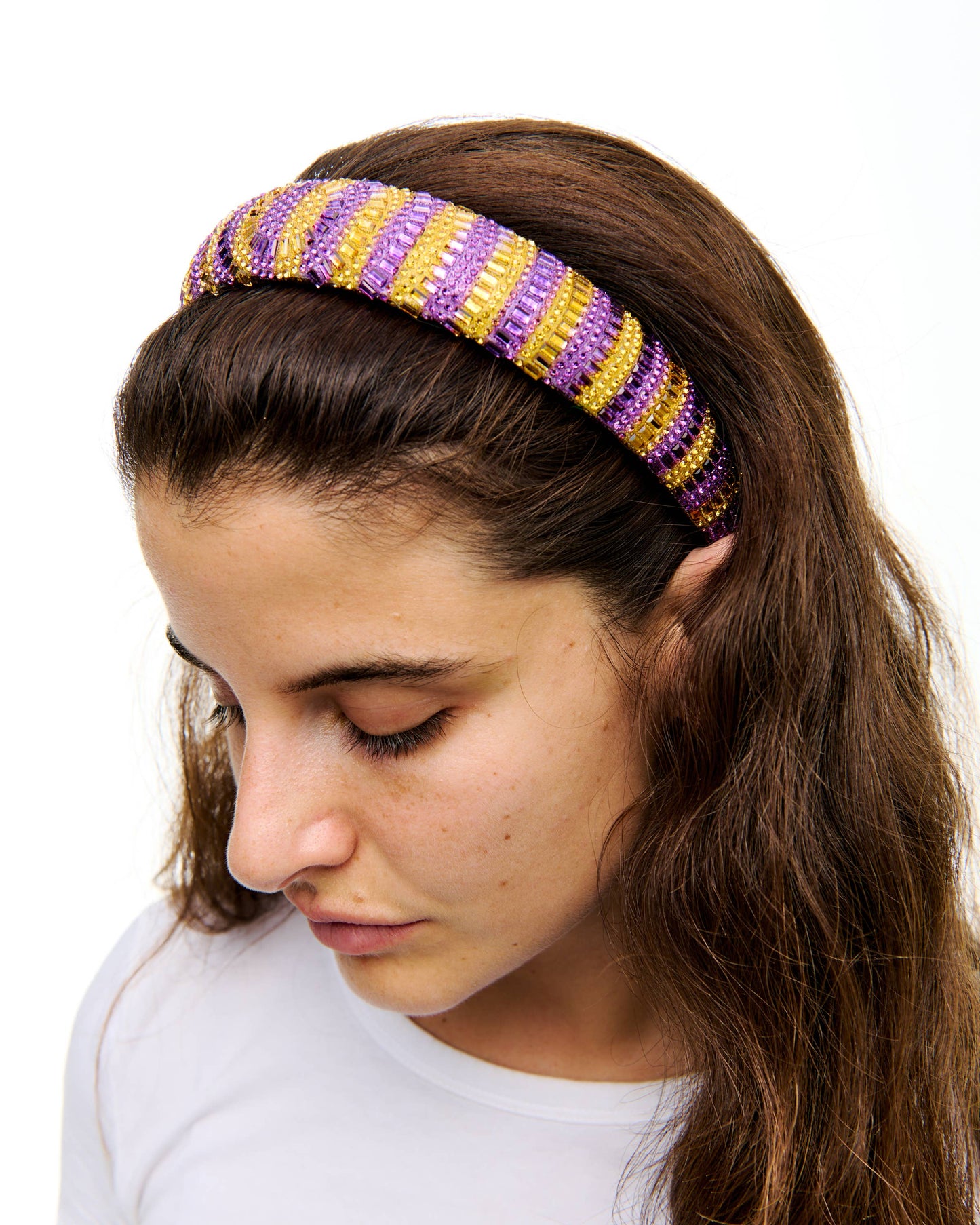 Purple & Gold Rhinestone Sun Stripe Headband 