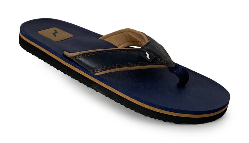 Norty Mens Slip On Flip Flop Sandal 42336 Navy Camel