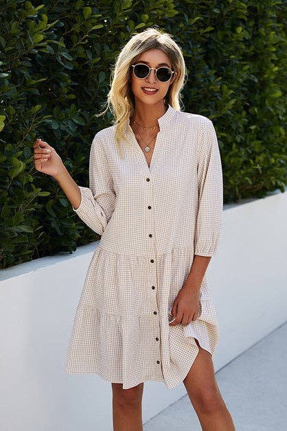 Buttton Down Plain Loose Fit Dress