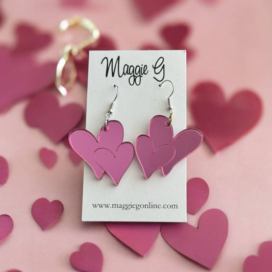 Valentine Heart Acrylic Earrings Pink