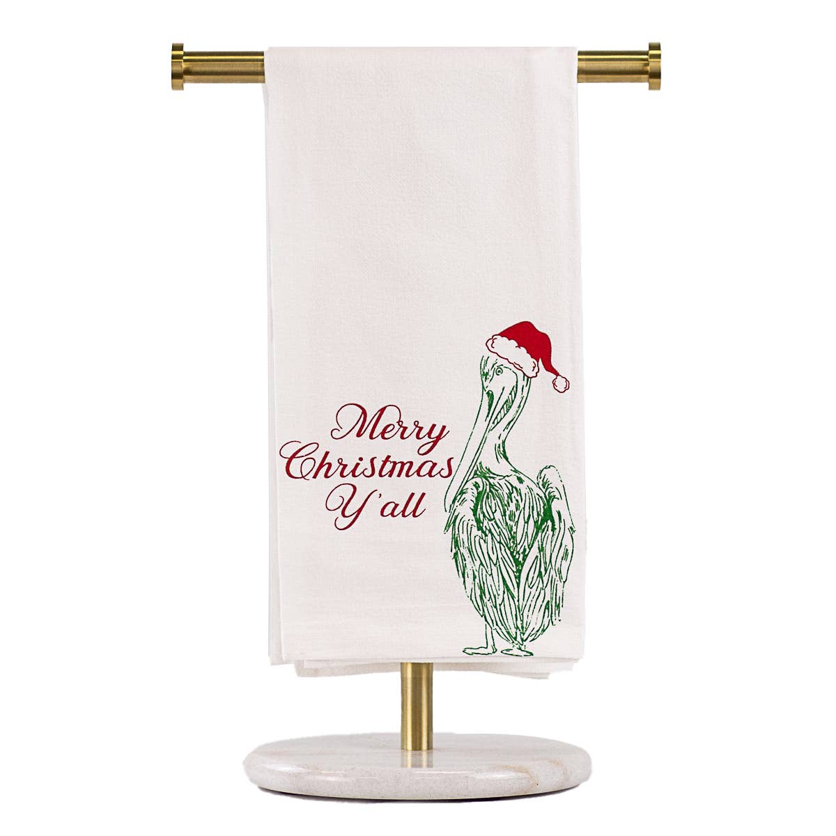 Christmas Pelican Flour Sack Hand Towel   White/Red/Green   20x28