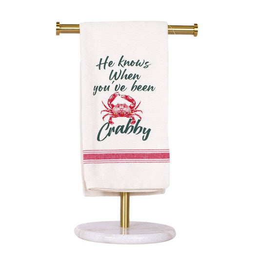 He Knows When You've Been Crabby Hand Towel   Cream/Multi   20x28