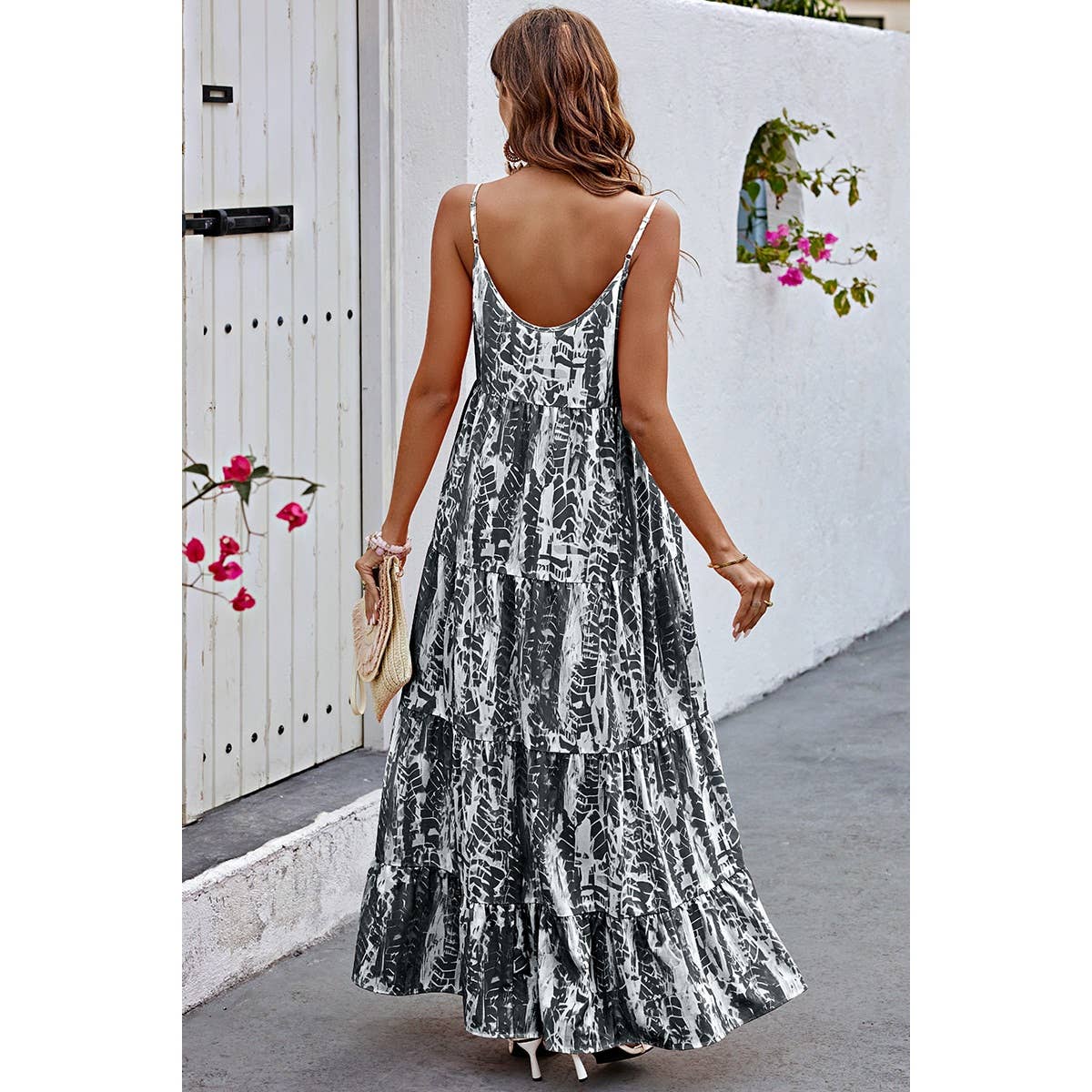 Allover Print Sleeveless Pockets Color Block Dress