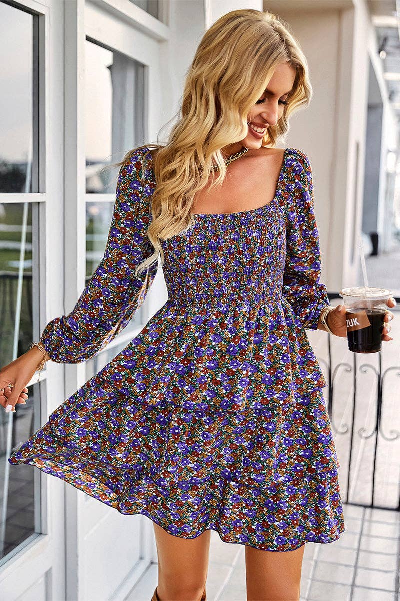 Square Neck Solid Lace Up Cocktail Dress