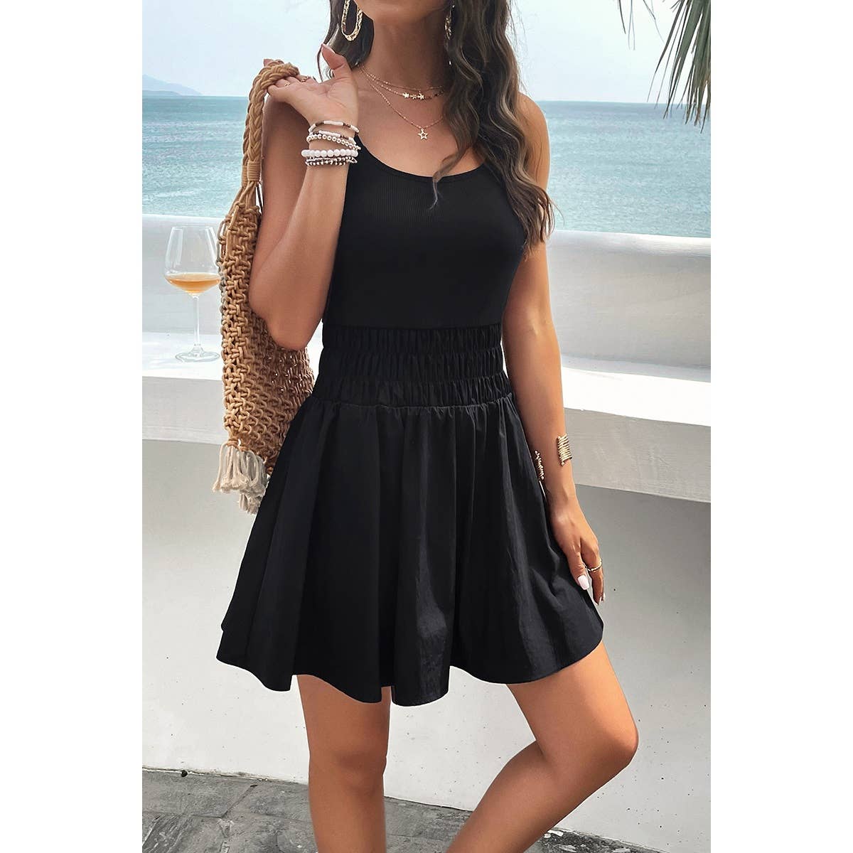 Athletic Sleeveless Elastic Waistband Swing Mini Dress
