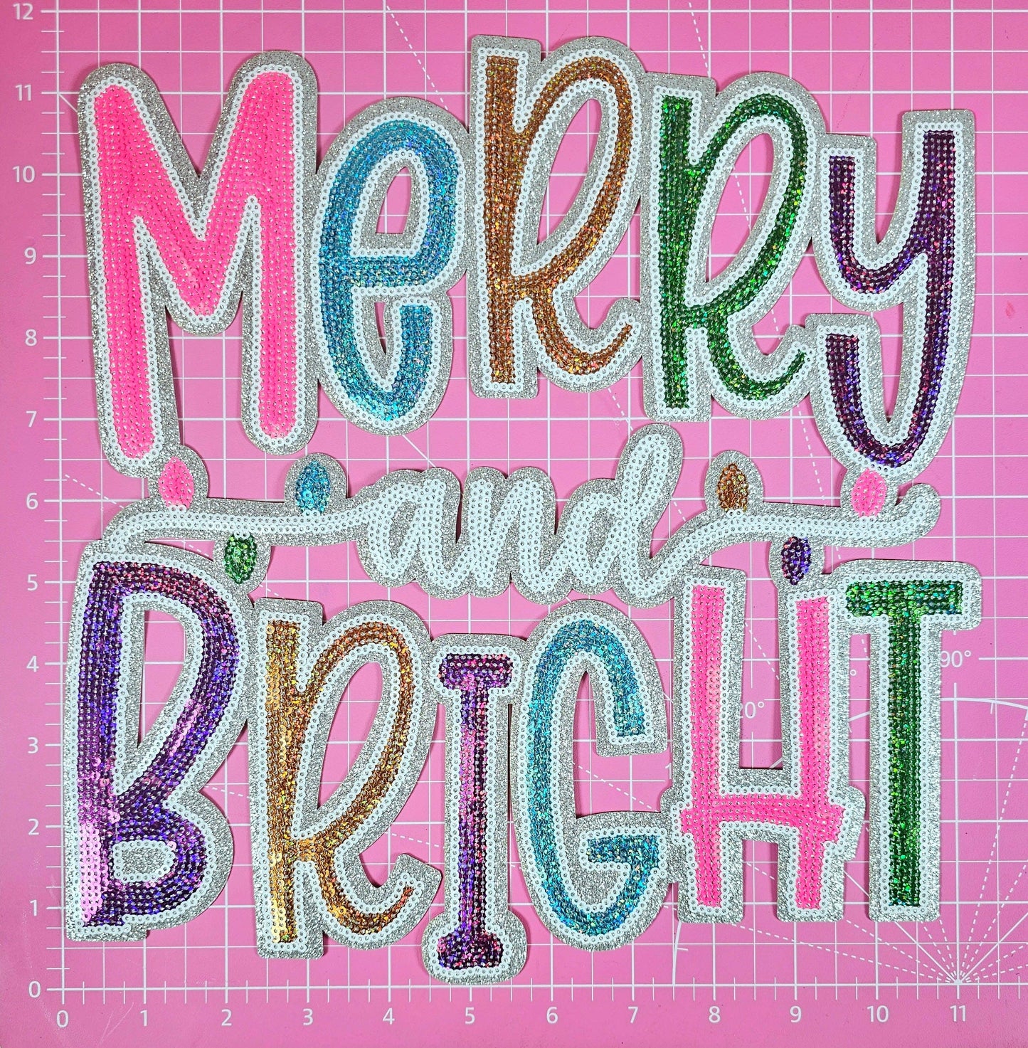 Merry And Bright Colorful Sequin on Glitter Iron-on Patch