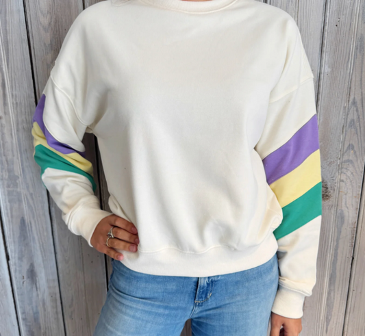 NM Mardi Gras Pastel Stripe Sweatshirt