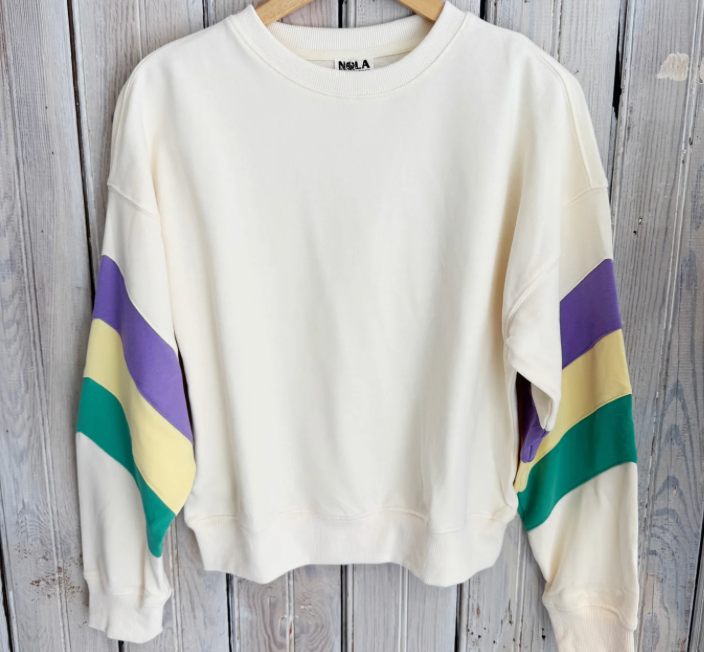 NM Mardi Gras Pastel Stripe Sweatshirt