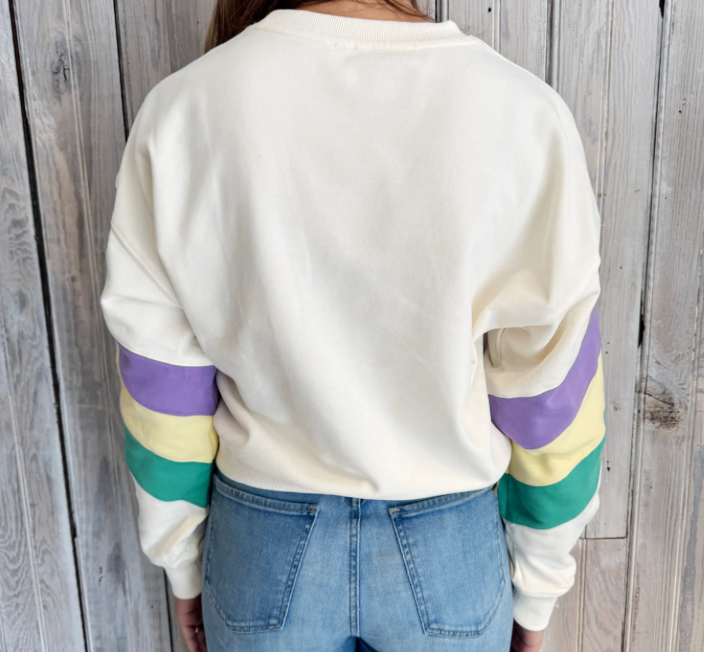 NM Mardi Gras Pastel Stripe Sweatshirt