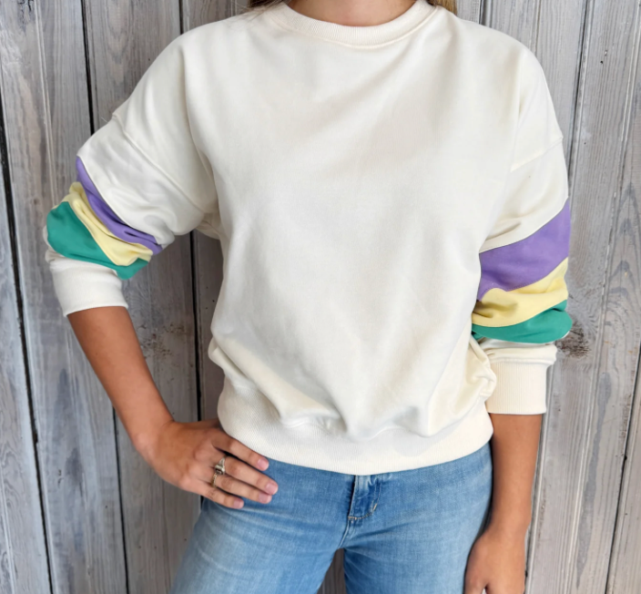 NM Mardi Gras Pastel Stripe Sweatshirt
