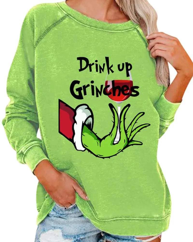Letter grinch stole print long sleeve sweatshirt