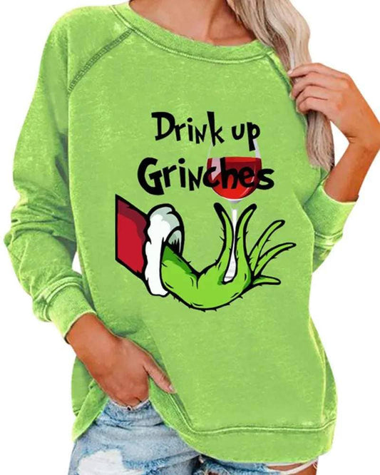 Letter grinch stole print long sleeve sweatshirt