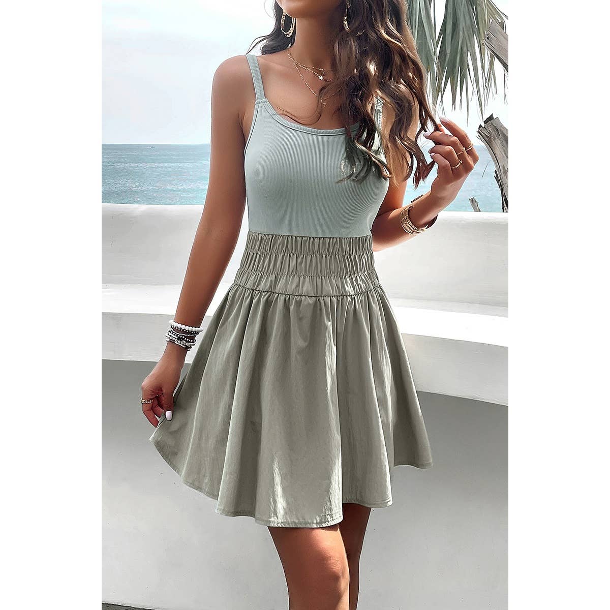 Athletic Sleeveless Elastic Waistband Swing Mini Dress