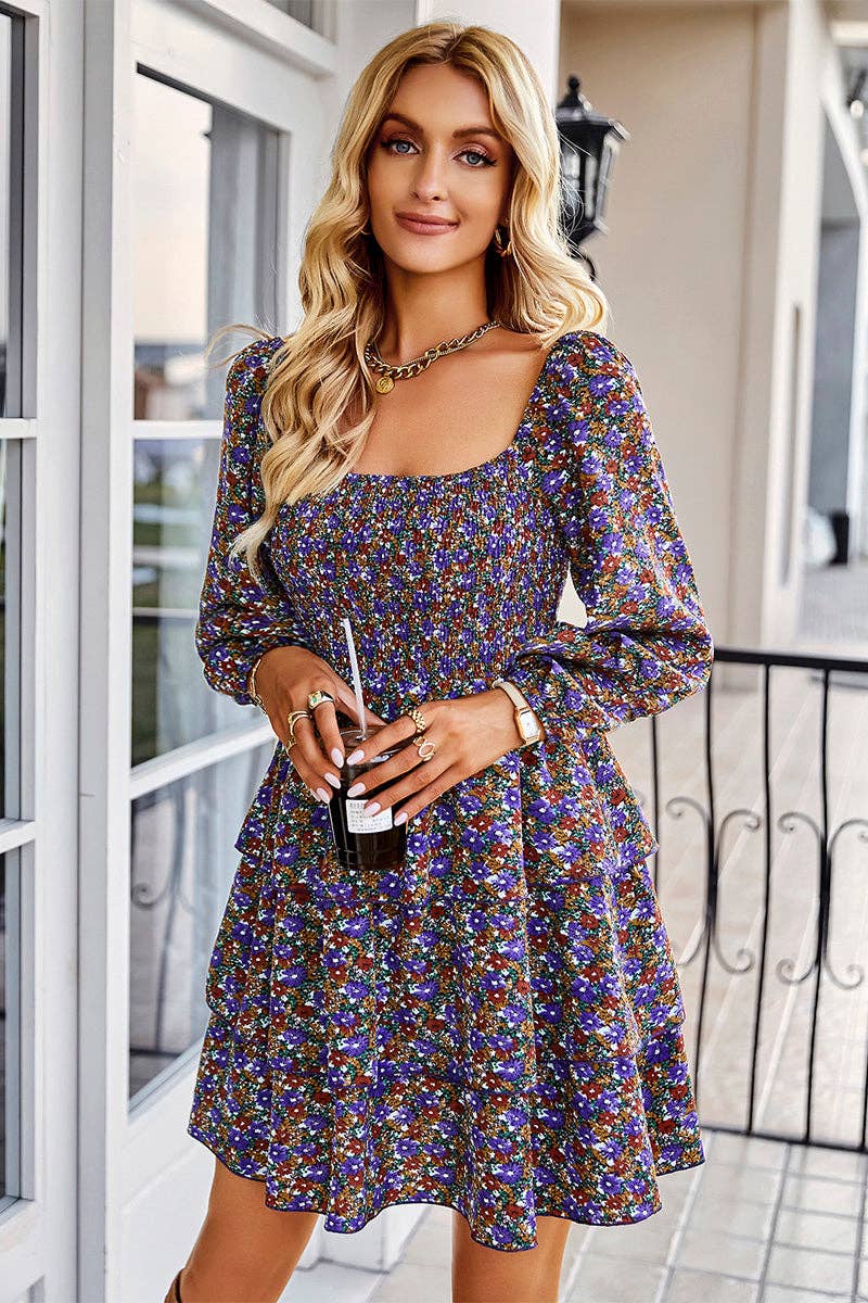 Square Neck Solid Lace Up Cocktail Dress