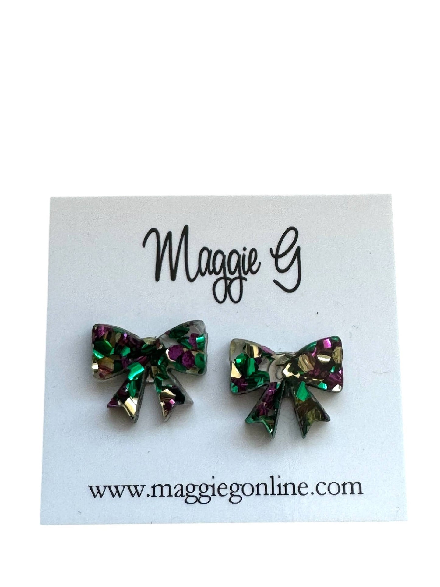 Mardi Gras Bow Stud  Earrings Glitter Earrings Fat Tuesday