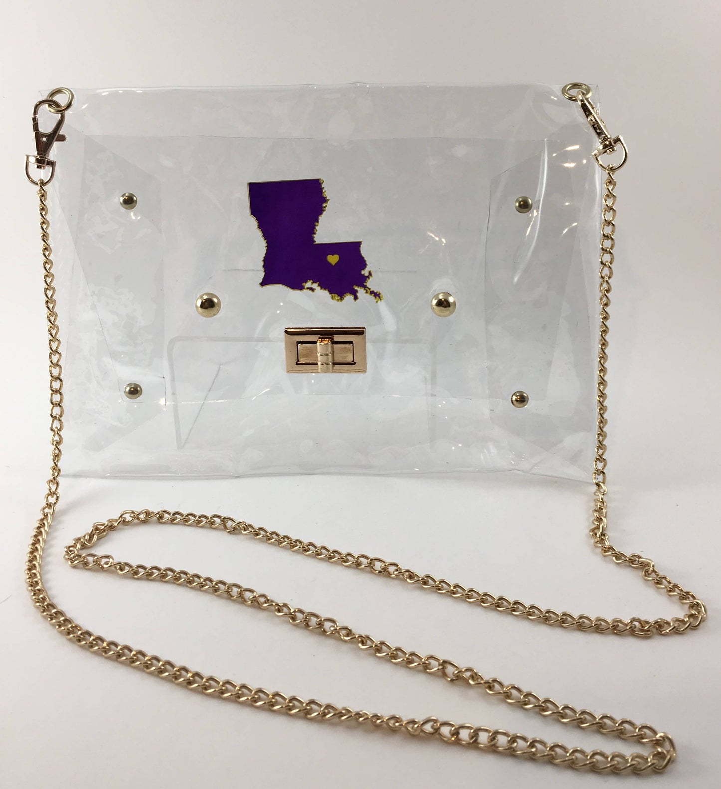 Purple & Gold LA Clear Purse w/ Gold Chain Strap