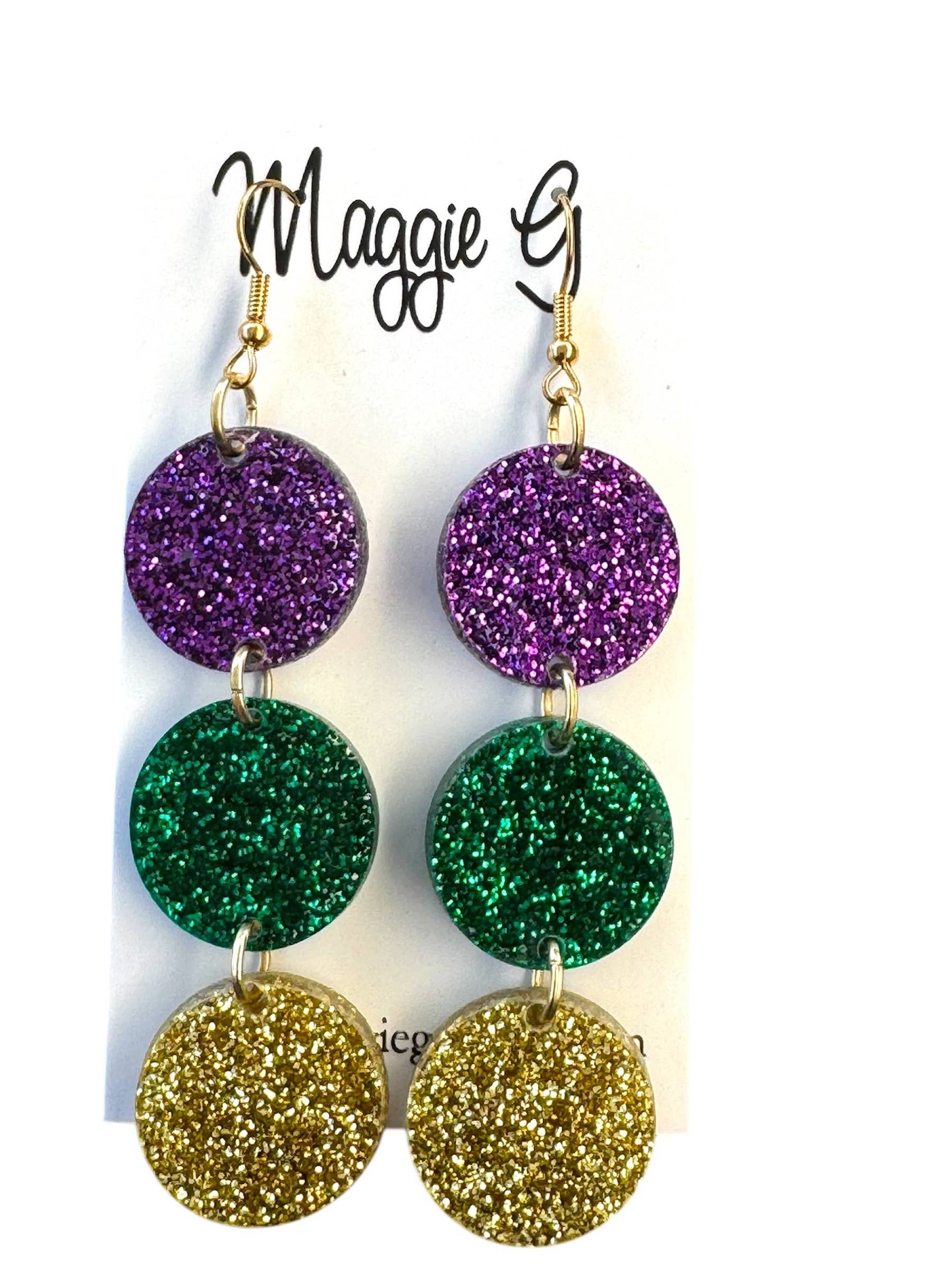 Mardi Gras Circle Drop Earrings