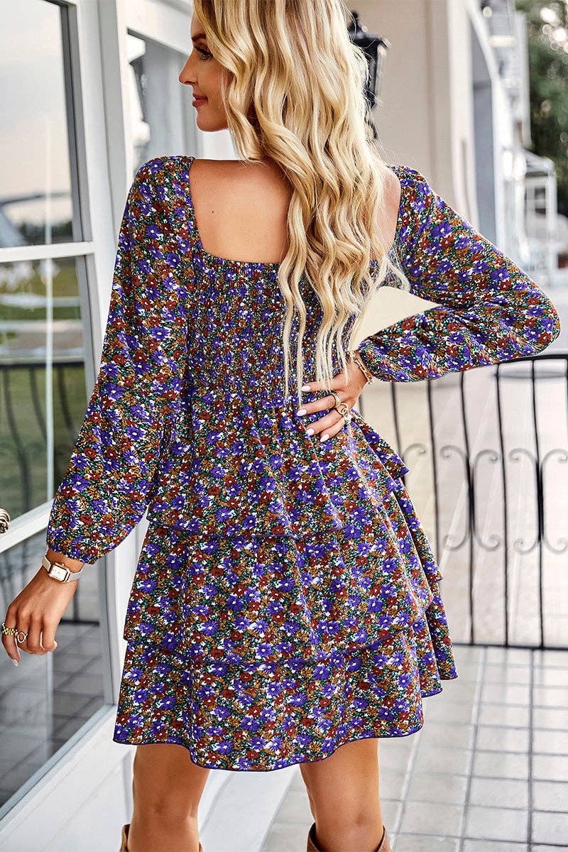 Square Neck Solid Lace Up Cocktail Dress