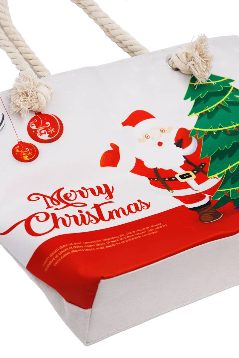 Christmas Tree Santa Claus Canvas Tote