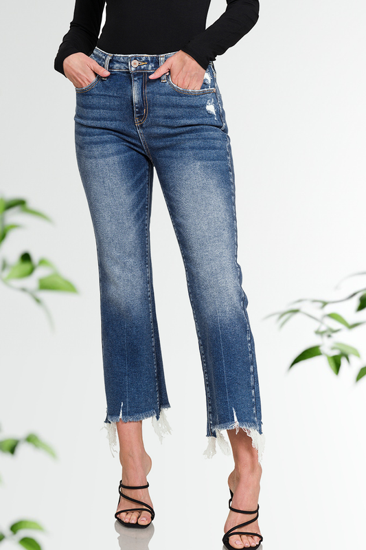 Distressed Flare Crop Denim Jeans