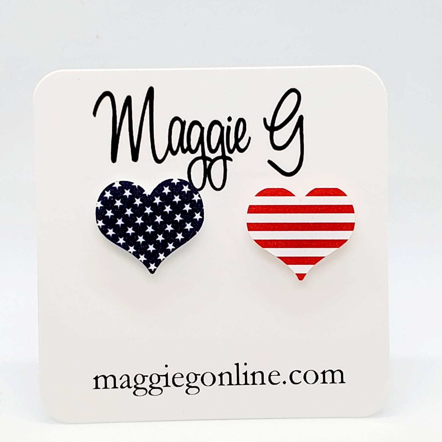 Patriotic Flag Heart  Stud Earrings  Stars and Stripes