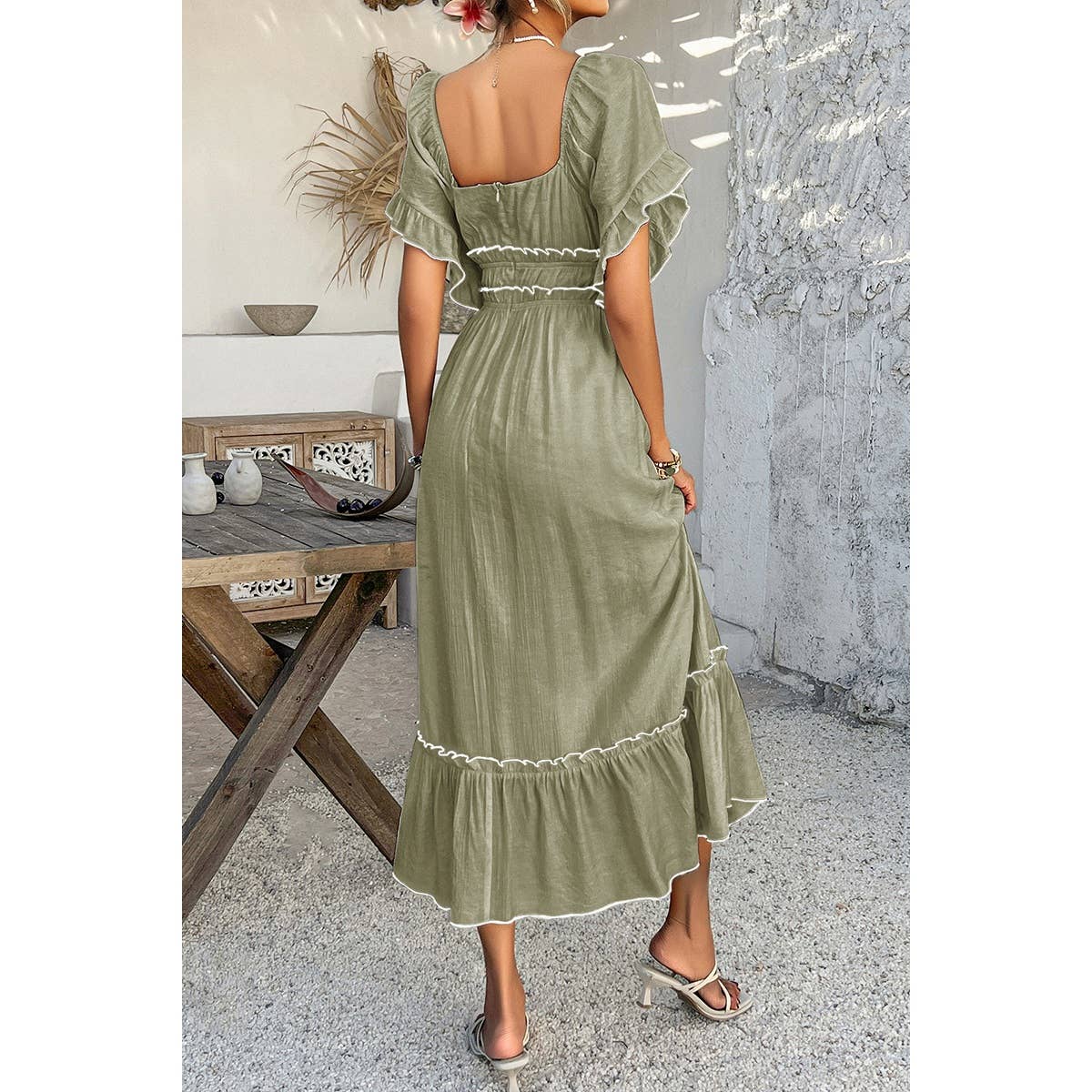 Off Shoulder Bodycon Backless Ruffle Trim Dress