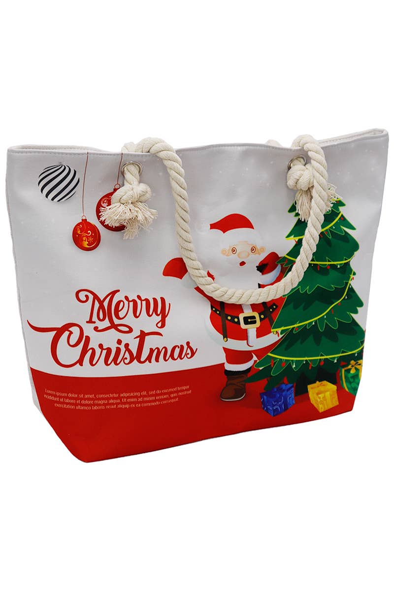 Christmas Tree Santa Claus Canvas Tote