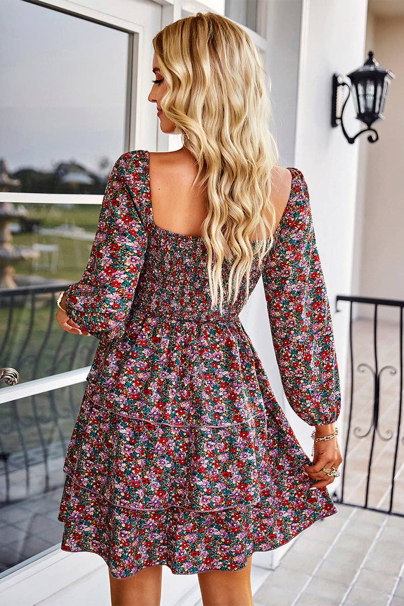 Square Neck Solid Lace Up Cocktail Dress