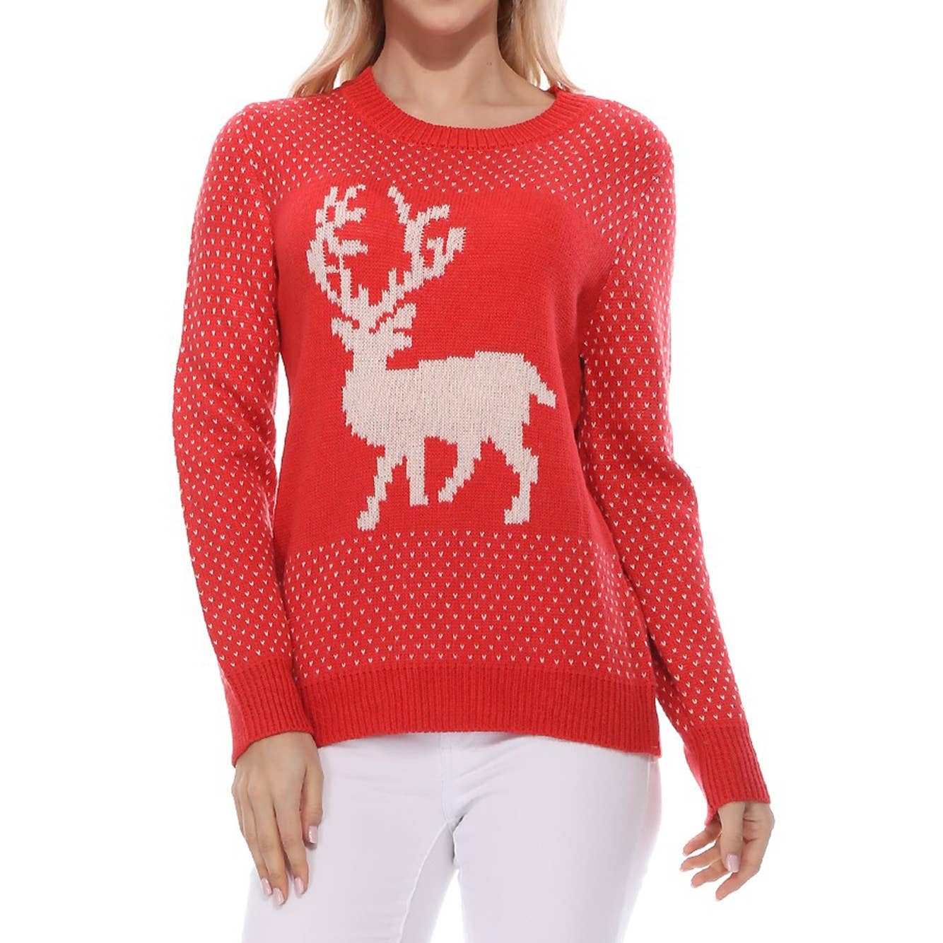 Deer Jacquard Christmas Pullover Sweater