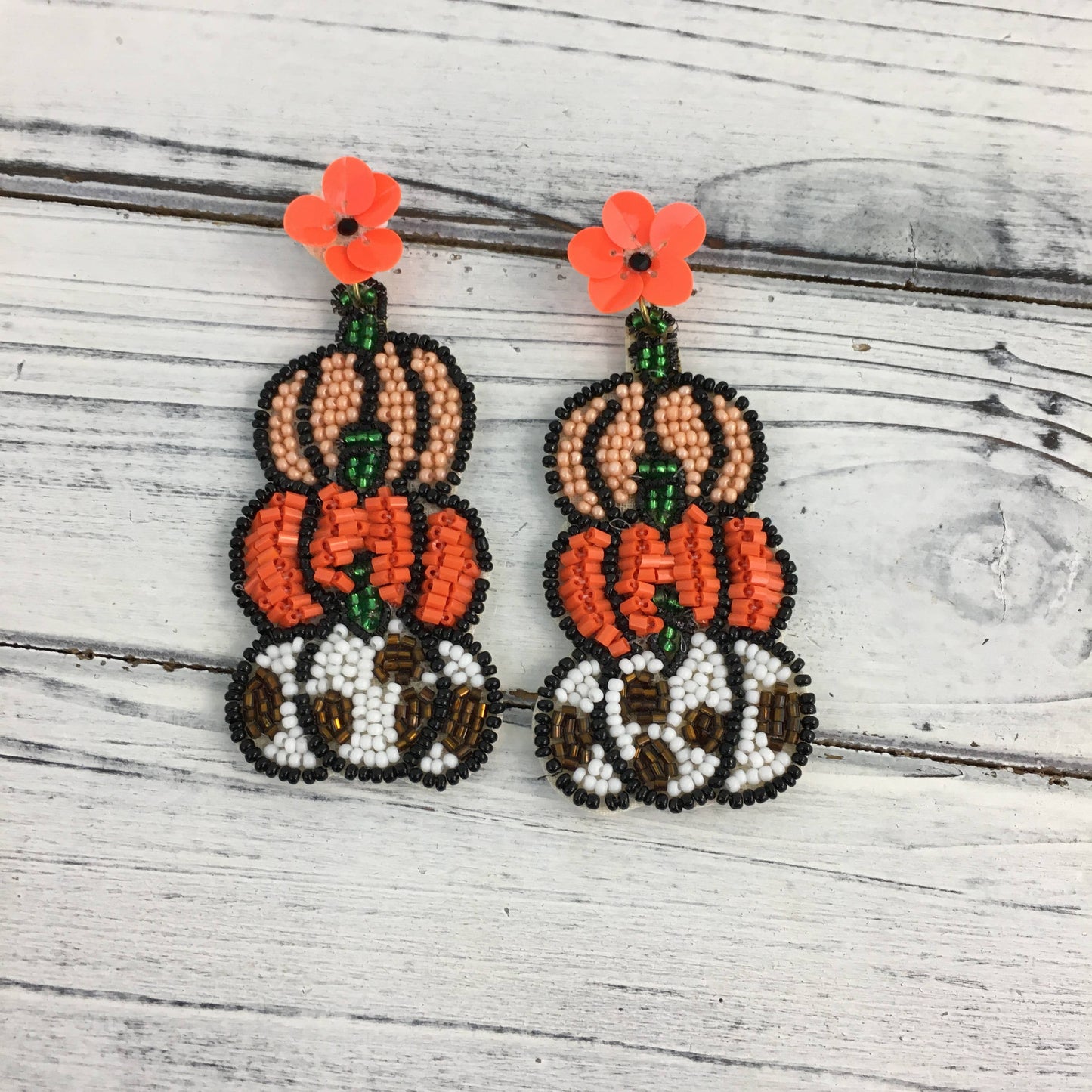 Beaded Stacked Fall Pumpkin Earrings