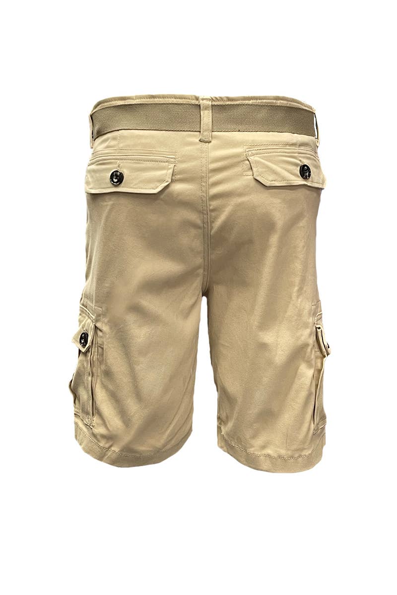 Mens Casual Cotton Belted Cargo Shorts