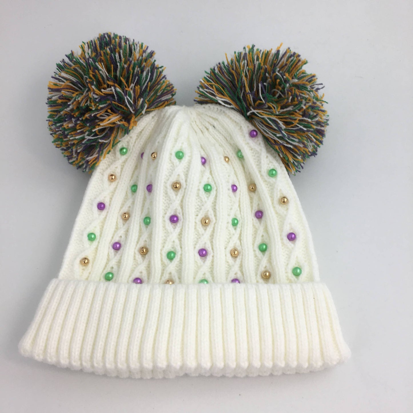 Pom Pom Mardi Gras Pearl Beanie