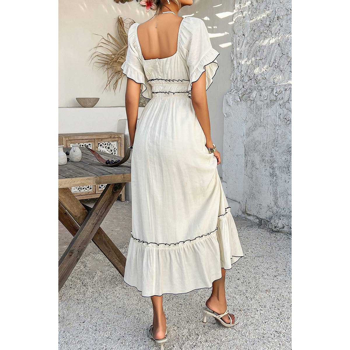 Off Shoulder Bodycon Backless Ruffle Trim Dress